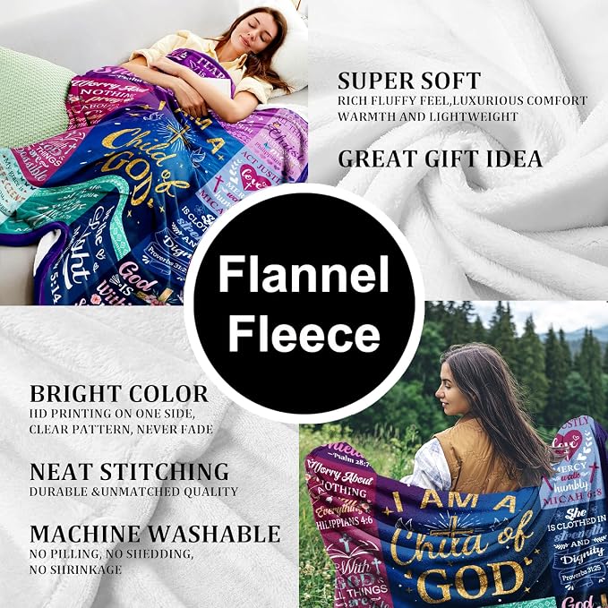Christian Gifts for Women Blanket Inspirational Religious Soft Warm Flannel I Am a Child of God Blankets Throw Blanket Brithday Gifts Spiritual Gifts for Women Men 50"x40"