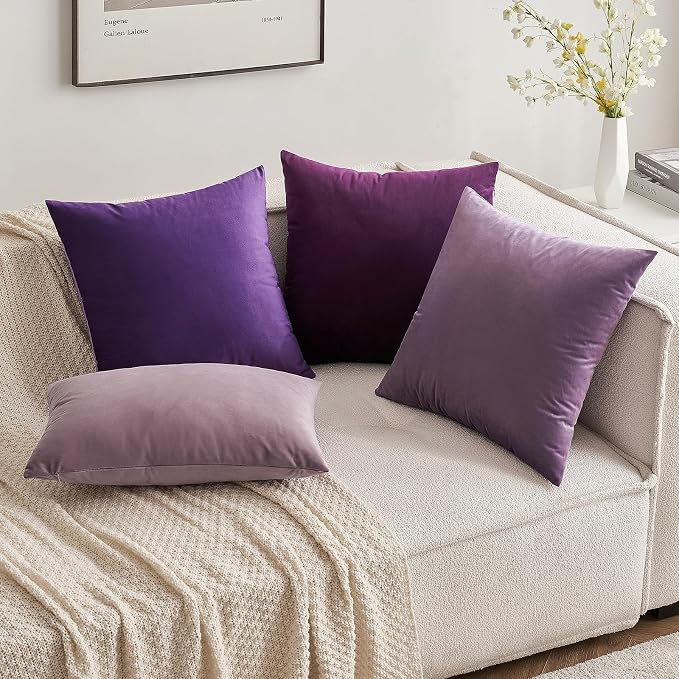 MIULEE 12x20 Inch Lumbar Velvet Throw Pillow Cover Set of 1 Eggplant Purple | Soft Luxury Decorative Throw Pillow Cover, Single Rectangle Cushion Case, Home Decor for Chair Couch Sofa Bedroom Car Bed
