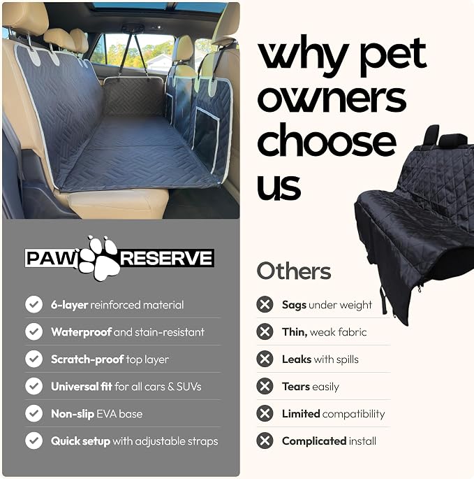 Dog Seat Cover for Back Seat Hard Bottom, XL Backseat Extender for Large Dogs (+420 lbs), Waterproof Dog Car Hammock with Door Protectors, Non-Slip Heavy-Duty Pet Seat Cover for Truck, SUV & Car