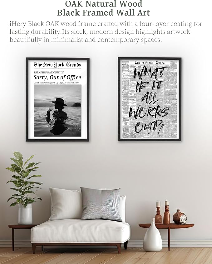 iHery 16x20in What If It All Works Out Framed Motivational Wall Art | Premium Black OAK Wood Frame with Canvas Print, Motivational Decor for Bedroom, Dorm, Office and Living Room, 1Pack