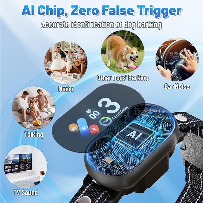 Smart Dog Bark Collar for Small Medium Large Dogs, Rechargeable Ultra-Light Anti Barking Collar with 5 Adjustable Sensitivity,Bark Stop Device,Beep Vibration Modes,IP67 Waterproof