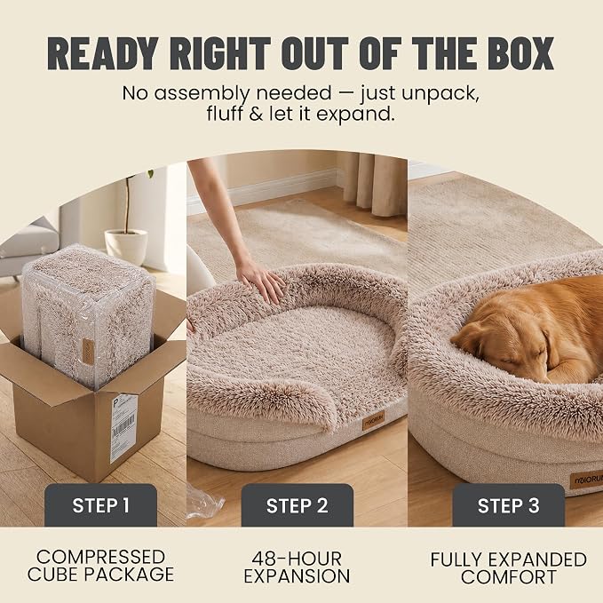 Fluffy Orthopedic Dog Beds Large Sized Dog, 36" Bolster Sofa Bed | Soft plush faux fur,lowered entry,washable cover,waterproof liner,claming dog couch for x-large dogs,supportive bolster