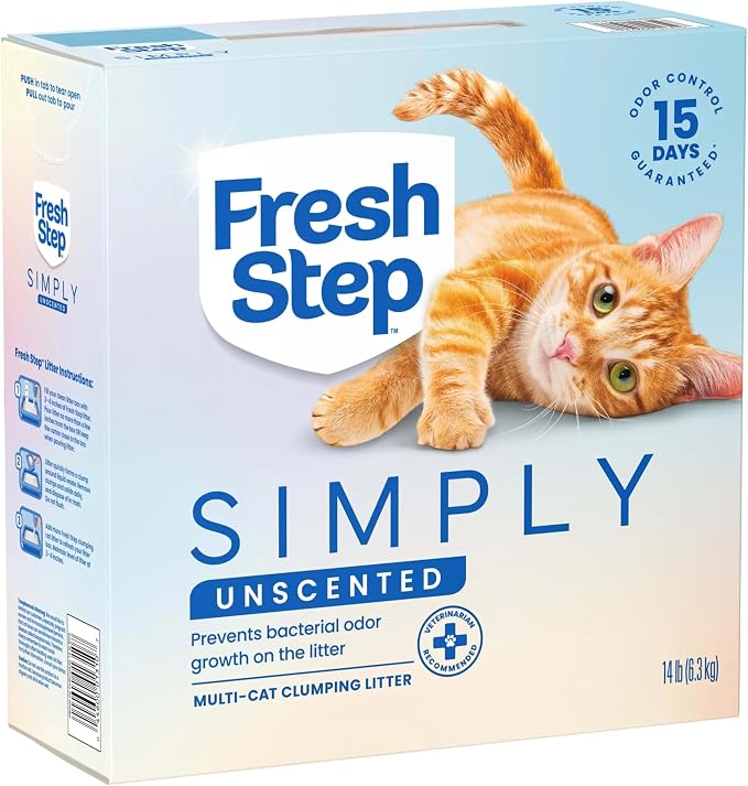 Fresh Step Simply Unscented Multi Cat Clumping Cat Litter, Low Dust, Odor Control with Activated Charcoal Tech, Compatible in Automatic Litter Boxes, 14 lb.