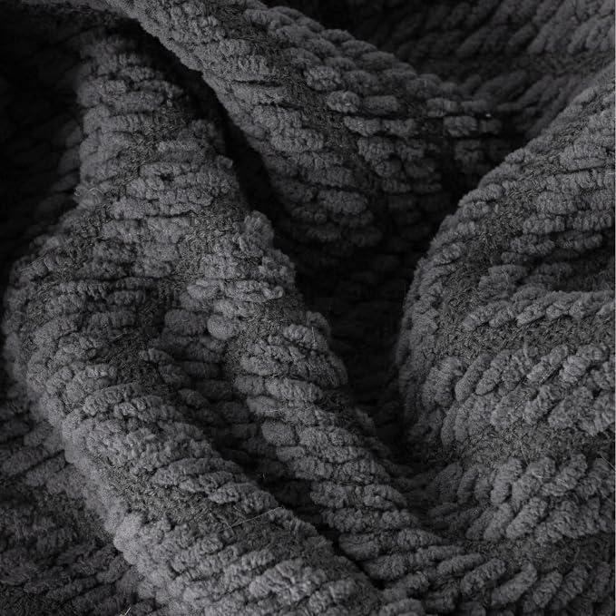 BATTILO HOME Dark Grey Throw Blanket for Couch, 50"x60" | Knit Charcoal Throw Blanket Versatile for Chair, Super Soft Warm Grey Blanket with Tassels for Bed, Sofa and Living Room