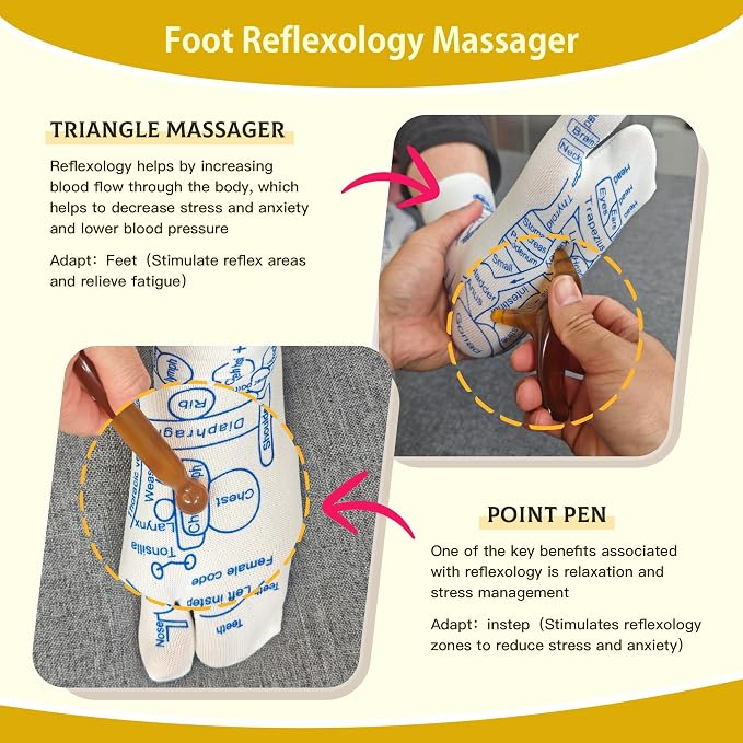 Reflexology Socks Set with Triangular Acupressure Massage Tool - Plantar Fasciitis Relief for Heel Pain, Muscle Tension - Men & Women (Travel, Portable) (Brown)
