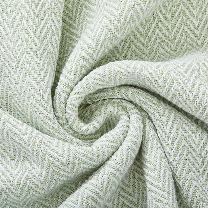 Americanflat 50x60 Throw Blanket - Soft and Breathable Cotton Throw Blanket for Couch, Bed, Chair - Decorative Blankets Perfect for Home or Outdoor Use - Light Green and White Herringbone Design