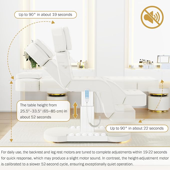 3 Motor Electric Massage Table - Heavy Duty Professional Massage Table with Electric Backrest, Foot Pedal & Height, Esthetician Tables with LED Light, Metal Pedestal and PU Leather for Spa, Beauty