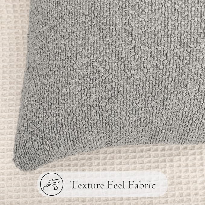 JoraLion 12x24 inch Boucle Lumbar Pillow Cover, Light Gray Woven Texture Neutral Long Pillow Cover Breathable Cushion Case for Couch Sofa Bed Living Room Home Decor (Cover Only)