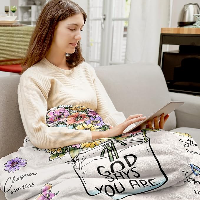 Christian Religious Gifts for Women, Christmas Birthday Gifts for Women | Baptism Communion Inspirational Catholic Faith Gifts for Sister Daughter Girls Her Mom Friend, Soft Throw Blankets 50''x 60''