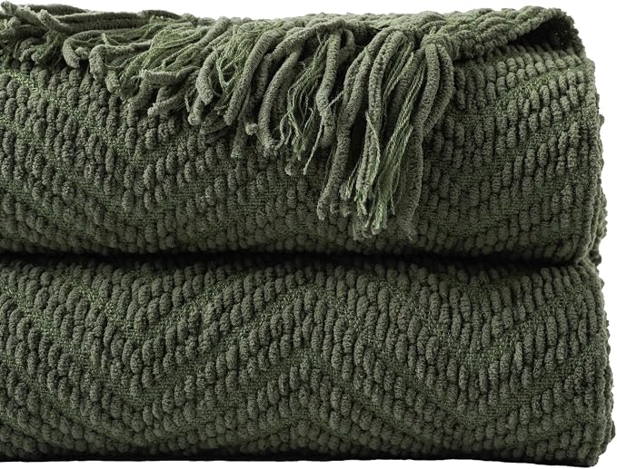 BATTILO HOME Olive Green Throw Blankets for Couch, 60"x80" | Knitted Dark Green Throw Blanket for Bed, Super Soft Warm Large Throws for Home Decor