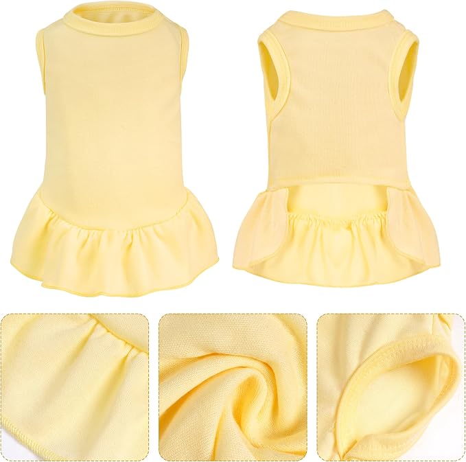 2 Pcs Dog Dresses Cat Skirt Solid Color Dog Clothes Summer Sleeveless Puppy Girl Clothes for Small Pet Dogs Cats (Yellow,Pink, Small)