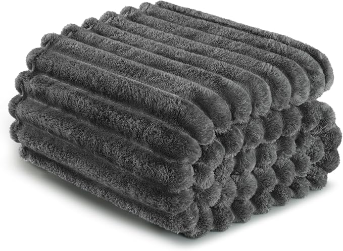 Exclusivo Mezcla Striped Queen Size Fleece Blanket for Bed, Couch, 90"x90" | Soft Breathable Cozy Bed Blankets, Lightweight Plush Fluffy Fuzzy Jacquard Decorative Blankets