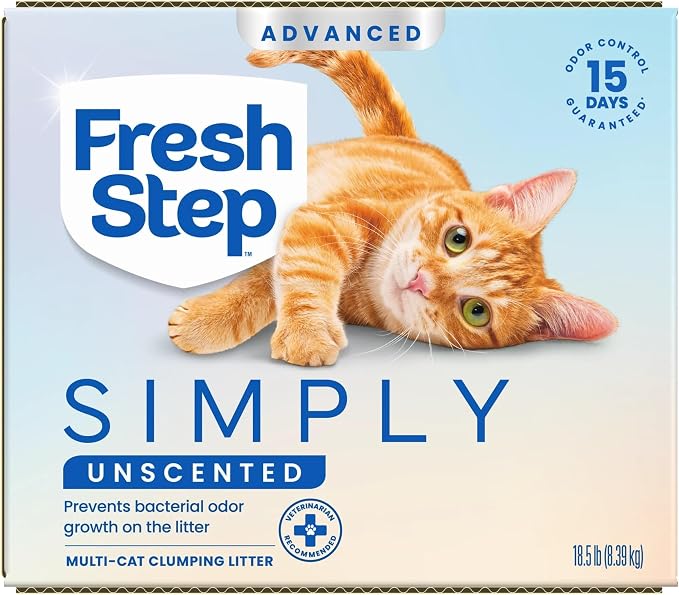 Fresh Step Advanced Simply Unscented Multi Cat Clumping Cat Litter, 18.5 lb | Formulated with No Added Dyes or Fragrances, Ammonia Block Technology, Low Dust, Compatible with Most Automatic Litter Boxes
