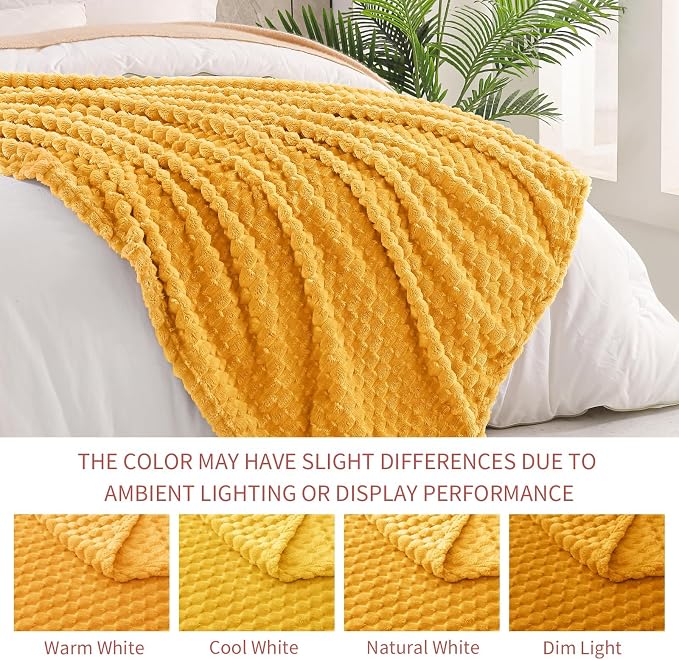 Exclusivo Mezcla 3D Fleece King Size Blanket for Bed, Mustard Yellow | Extra Soft Fuzzy Plush Lightweight Bed Blankets, Cozy Fluffy Decorative Blankets for All Seasons, 90x104 Inches