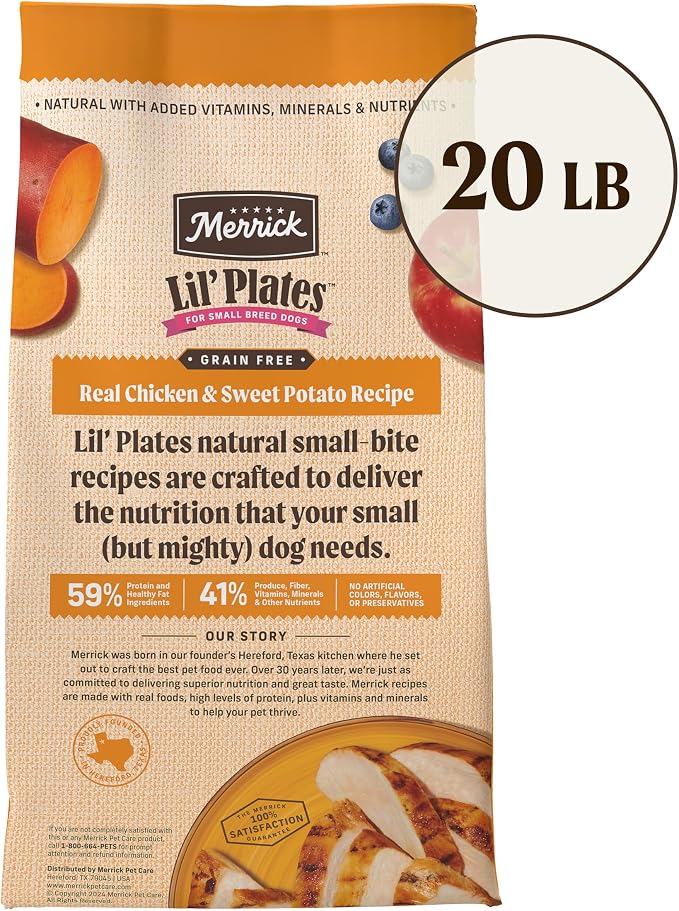 Merrick Lil’ Plates Premium Grain Free Dry Dog Food For Small Dogs, Real Chicken And Sweet Potato Kibble - 20.0 lb. Bag