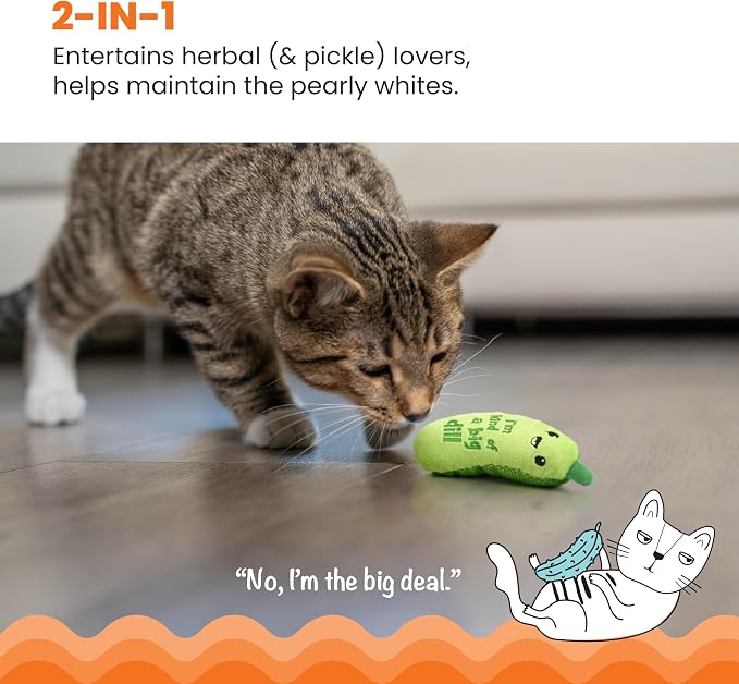 Catstages Crunchy Pickle Kicker Chew Cat Toy, Catnip & Dental Mesh, 6.5"