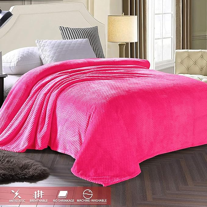 Exclusivo Mezcla Soft Waffle Fleece Bed Blanket King Size, Hot Pink | Lightweight Plush Blanket for Bed, Bedroom, Cozy Flannel with Waffle Texture, Stylish Home Decor, All Season, 104x90 Inches