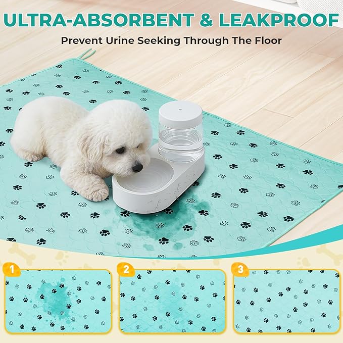Fostanfly Washable Pee Pads for Dogs, Leak-Proof, 54"x54"-2 Pack, Green | Ultra-Absorbent, Waterproof, Non-Slip, Large Reusable Pee Pads for Puppy Potty Training, Crate and Playpen with 8 Tie Straps