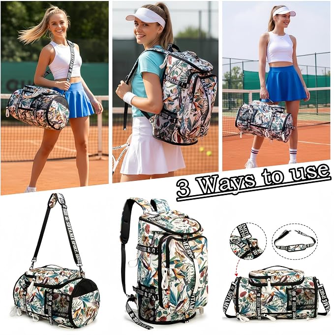 Gym Duffle Bag Backpack with Shoe Compartment,4 ways Travel Backpack for Women and Men,Multi-Functional Weekender bag with Waterproof Layer&Laptop Compartment for Fitness, Travel,Camping