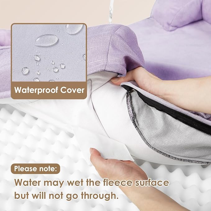 EHEYCIGA Orthopedic Small Dog Bed, Waterproof Memory Foam Washable Pet Beds | Non-Slip Bottom and Egg-Crate Foam Medium Dog Couch Bed with Washable Removable Cover, Lilac