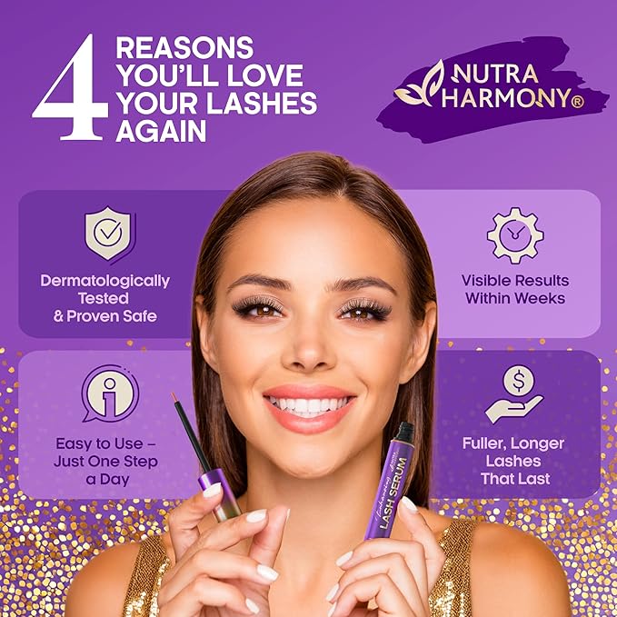 Lash Serum for Eyelash Growth – Pro Treatment with Keratin, Biotin & Peptides – Hyaluronic Acid, Creatine & Castor Oil – No Prostaglandins, Vegan, Non‑Irritating Formula for Longer, Fuller Lashes, 8ml
