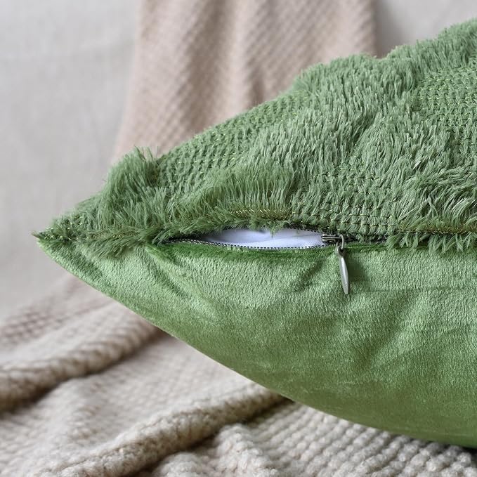 Set of 2 Soft Moroccan Throw Pillow Covers 18x18 Inch Plush Boho Decorative Pillow Cover Accent Cushion Case for Couch Sofa Bed, Olive Green