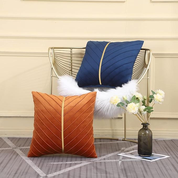 Velvet Throw Pillow Covers 22x22 Pack of 2 Gold Decor Burnt Orange | Soft Solid Pillow Covers,Modern Luxury Home Decor,Halloween Fall Decor,Hidden Zipper,Ideal Gift,Easy Care