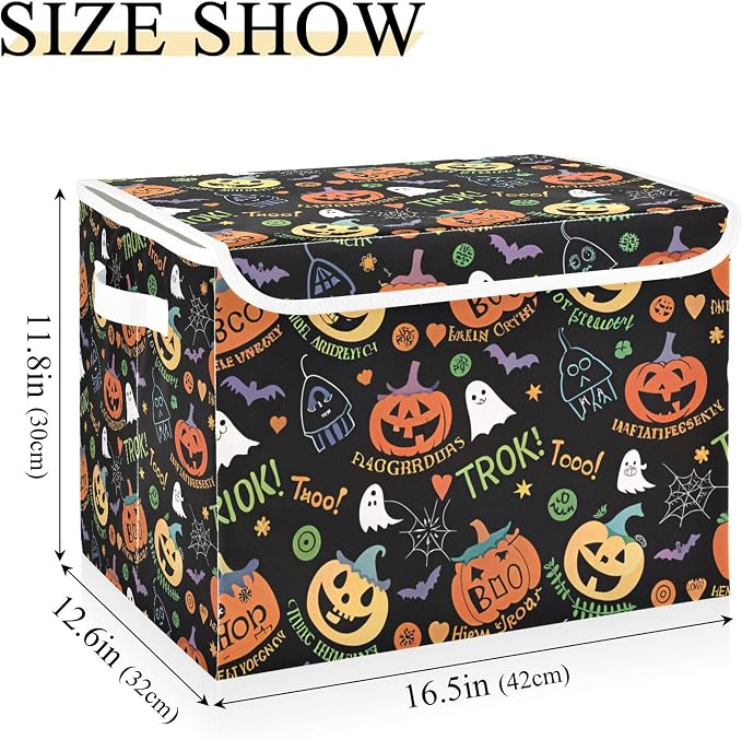 Halloween Ghost Pumpkin Ghosts Storage Bins with Lids and Carrying Handle,Foldable Storage Boxes Organizer Containers Baskets Cube with Cover for Home Bedroom Closet Office