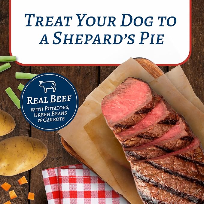 Blue Buffalo Family Favorites Beef Adult Wet Dog Food, 12.5 oz, 12 ct | Shepherd's Pie Recipe, Real Beef First, in Gravy, Feed as Treat, Topper, or Meal, No Corn, Wheat, or Soy