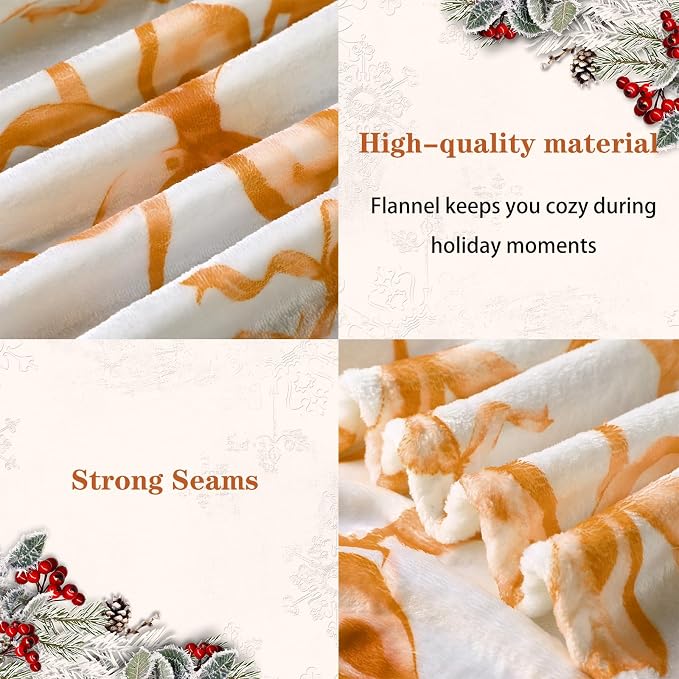 Orange Bow Throw Blanket 50"x60" Soft Flannel for Girls Women | Coquette Aesthetic Decor with Ruffled Edges, Ultra Plush Bed Sofa Blanket, Preppy Gift for Teens, Back to School Dorm Room
