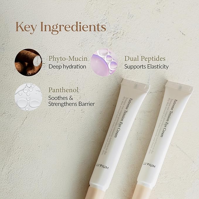 LU'PIUM Extreme Tension Eye Cream - Nourishing & Firming for Under Eye with Dark Circles, Tired Eye Care, 5 Vegan Phytomucin Korean Skincare (20ml/0.68 fl. oz.)