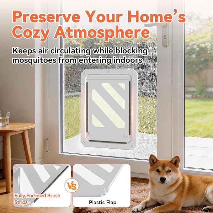 LIBBEPET Dog Door for Screen Door with Lockable Flap for Dog ≤50 lbs, White | Outer Size 13"x17", Reinforced ABS Frame, Magnetic Auto-Reset Flap, Mosquito Resistant Brush, Scratch Resistant