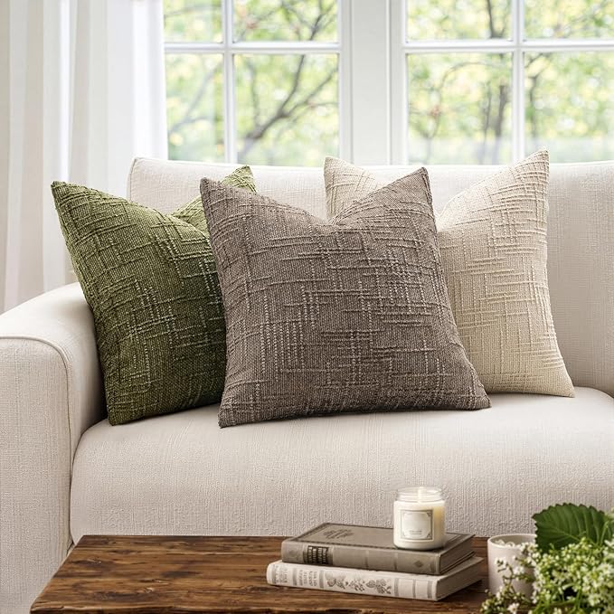 MIULEE Chenille Textured Throw Pillow Covers Taupe Grey 20x20 Set of 2 | Slubby Decorative Pillows, Fall Boho Farmhouse Home Decor, Modern Neutral Cushion Covers for Couch Sofa Bed Living Room