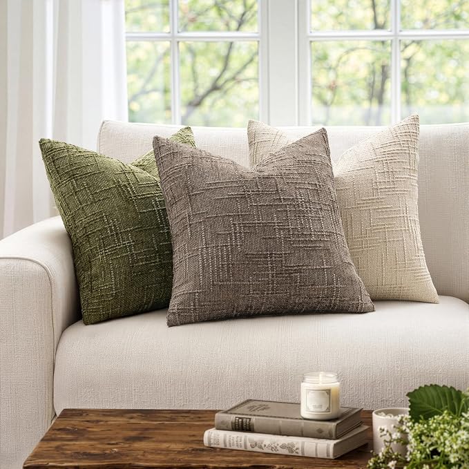 MIULEE Chenille Textured Euro Throw Pillow Covers Taupe Grey 26x26 | Set of 2, Slubby Decorative Pillows, Fall Boho Farmhouse Decor, Modern Neutral Cushion Covers for Couch Sofa Bed Living Room