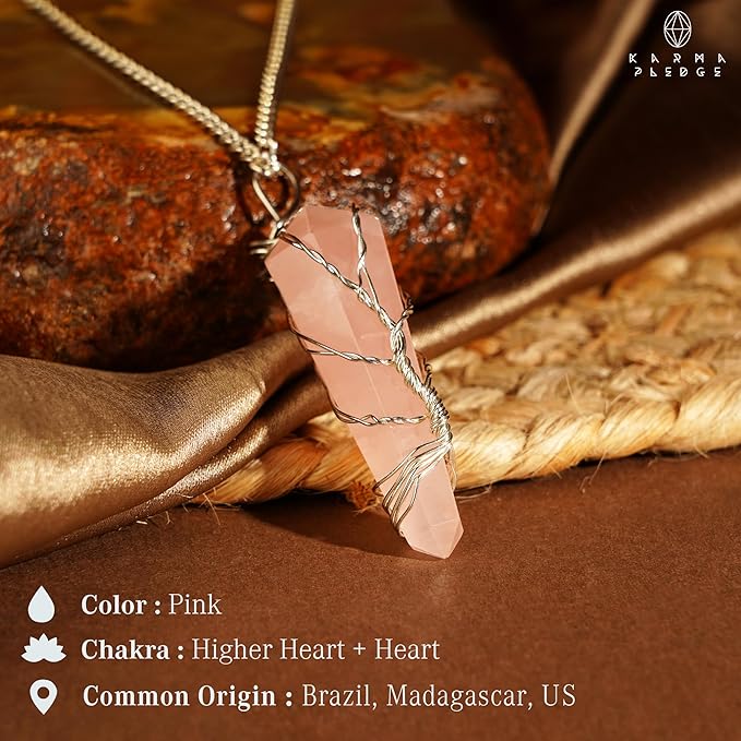 Handmade 7 Chakra Tree of Life with Rose Quartz Pendant Unique Birthday Gifts for Women, Mom, Sister, Friends, Healing Crystal Tee Bring Money, Good Luck, Positivity, Love Anniversary Gifts for Her