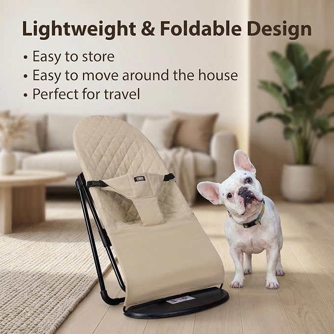 Cat & Dog Rocking Chair - Bouncer Bed for Frenchie, French Bulldog Lounge, Outdoor Portable Foldable Pet Furniture. Adjustable Height, Breathable Mesh, Safety Harness for Small Animals & Puppies