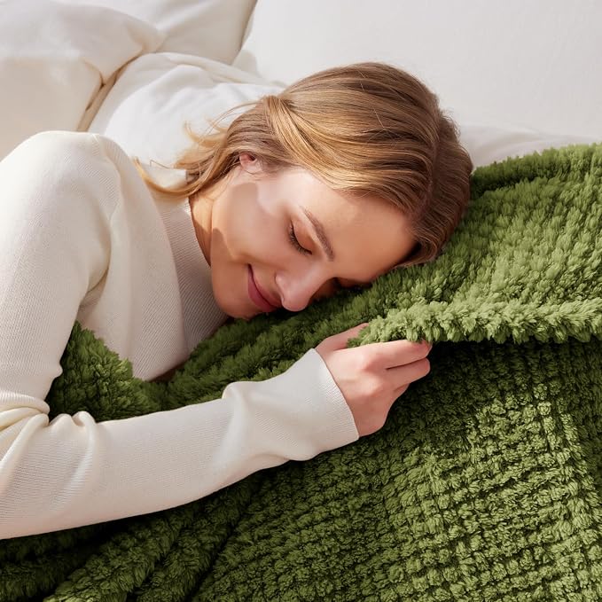 Whale Flotilla Soft Fleece King Size Bed Blanket, Olive | 90x104 Inch, Suitable for Bed, Fluffy Fuzzy Jacquard Blankets for All Season, Lightweight and Cozy
