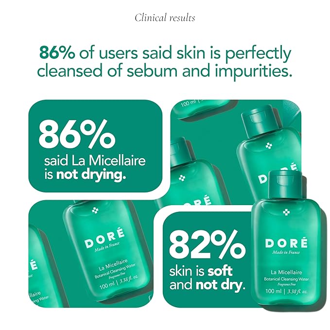 Doré La Micellaire Water Travel Size for Waterproof Makeup, Hydrating Facial Cleanser & Eye Makeup Remover, Suitable for Sensitive Skin, Removes Excess Oil and Dirt (3.4oz)