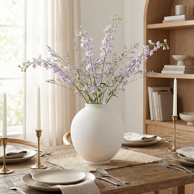 Starttag Large White Ceramic Vase, 9.8 inch Rustic Farmhouse Flowers Vase for Home Decor, Sandstone Texture Round Pottery Tall Vase Indoor for Table Living Room Decor