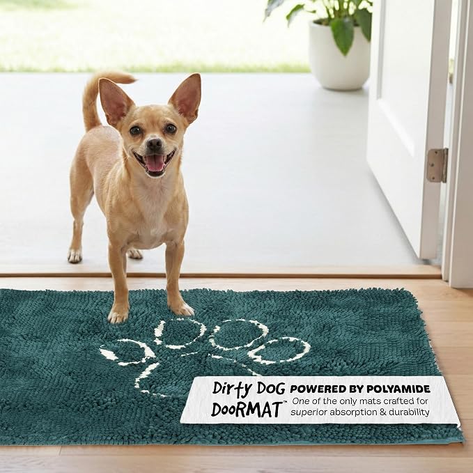 Dog Gone Smart Dirty Dog Doormat - Fast Drying Rug - Petrol, 35 x 26 Inches | Super Gripper Backing for Clean Floors - Absorbent Microfiber and Machine Washable Mat for Muddy Paws