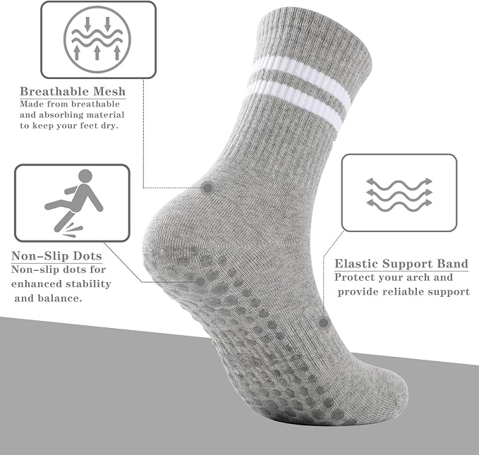 loudashuaiqi Grip Pilates Socks Non Slip Athletic Yoga Socks with Grips for Women Grippy socks for Hospital Workout Barre