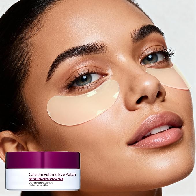 Calcium Volume Eye Patches, 30 Pairs Korean Hydrogel Under Eye Masks, Dark Circle and Puffy Eyes Treatment, Hydrating Anti-Wrinkle Skincare