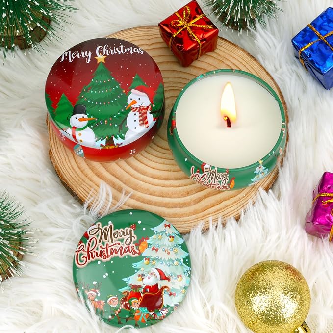 Christmas Candles - Scented Candle Gifts Set for Women, 2 Packs 2.5 oz Candles for Home Scented, Stress Relief Aromatherapy Candles for Women, Ideal Christmas Gift for Friends Mom Coworker Teacher