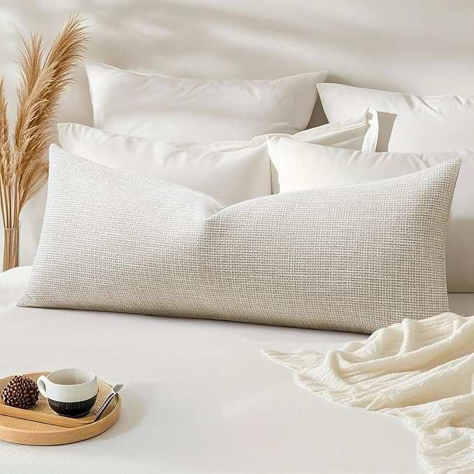 OTOSTAR Linen Throw Pillow Cover Set of 1 Decorative Long Lumbar Pillowcase Rectangle Cushion Cover 14x36 Inch for Home Decor Sofa Bedroom Car 35 x 90CM Beige