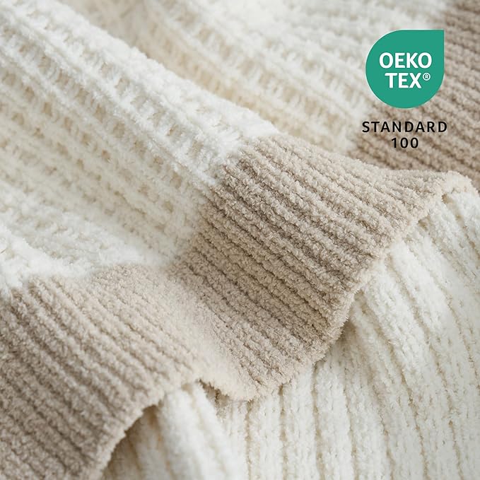 Chenille Throw Blanket, Soft Cozy Waffle Throw for Couch & Sofa, Warm Yet Lightweight, Breathable All-Season Throws for Women Men, Housewarming, Birthdays, 50"x60", Ivory