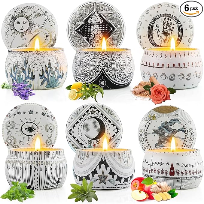 Candle Set for Women Gift, Scented Candles, 6 Pack Large Natural Soy Wax Candles in Tins, Stress Relief Gifts for Women, Aromatherapy Candle, 5.7oz Each, 30-35 Hr Burn, Ideal Gifts for Mom Birthday