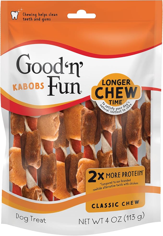 Good 'n' Fun Kabobs Long-Lasting Dog Treat Made With Real Protein, 4 oz | Premium Chicken, Pork and Beef Hide Chew, Supports Dental Health and Mental Stimulation, For Adult Dogs