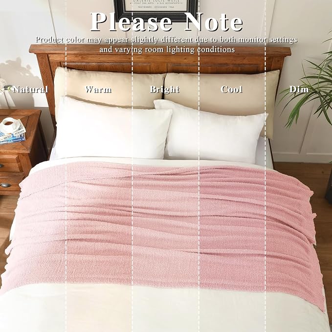 Knit Twin Size Bed Blanket Super Soft Warm Blanket for Bed Lightweight Cozy Plush Fuzzy Blanket for Couch Sofa 60x80 Inches Pink