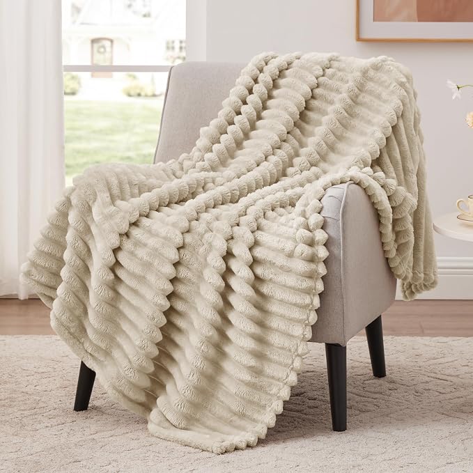 EXQ Home Gentle Soft Fleece Throw Blanket – Cozy Lightweight Blanket for Couch Bed – All-Season Warm Fuzzy Flannel Blanket for Women Mom Her – Gifts for Birthday(50"x60",Linen)