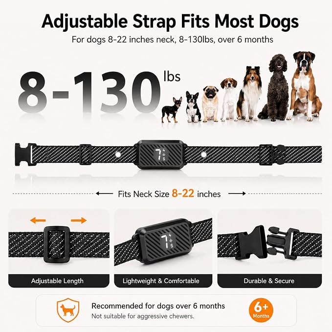 Smart Bark Collar for Dogs, Rechargeable Anti Barking Device with Beep and Vibration, 7 Sensitivity Levels, Auto Sleep Protection, IP67 Waterproof, for Small Medium Large Dogs, Black